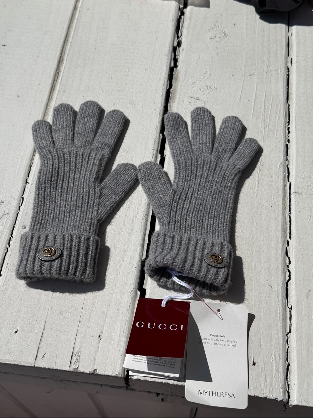 Gucci Cashmere Knit Gloves GG Logo Gray Size S NWT